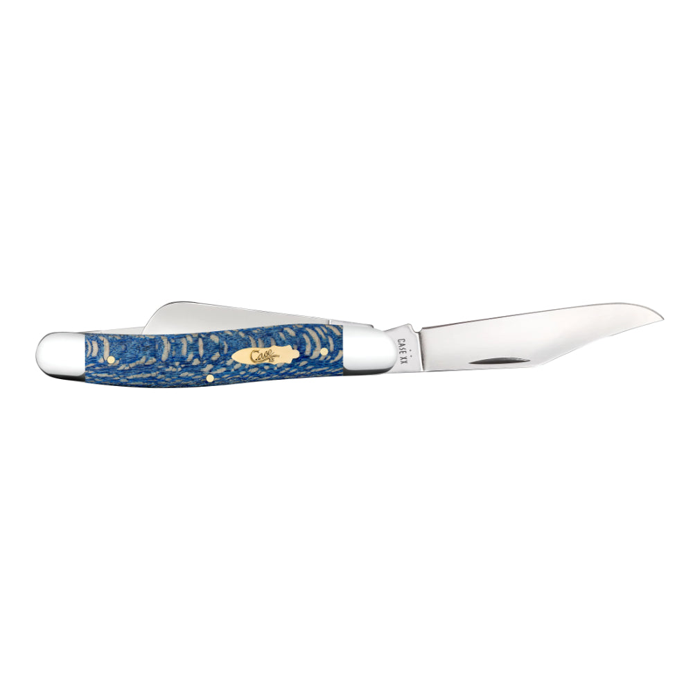 Case Stockman Blue Sycamore Wood Pocket Knife with Clip Blade Open