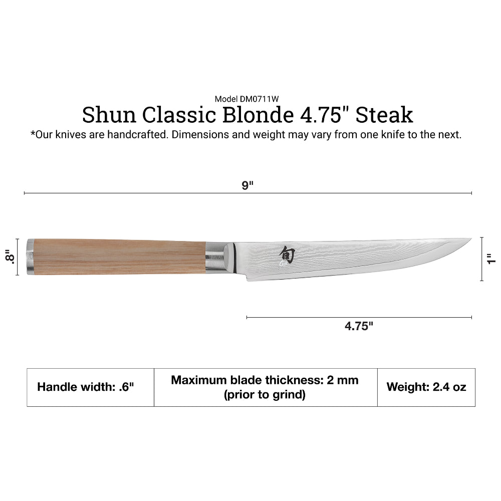Shun Classic Blonde 4.75" Steak Knife Dimensions