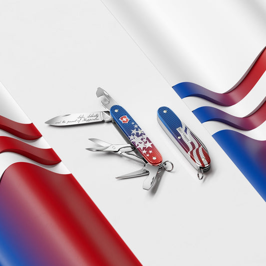 America's 250th Anniversary Victorinox Pioneer X Alox Swiss Army Knife Open and Closed at Swiss Knife Shop