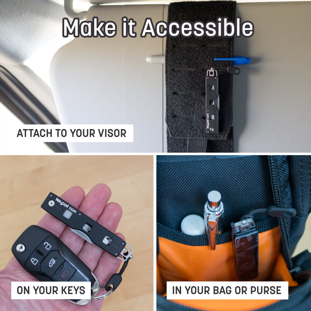 Keyport Escape Tool Kit Can Be Kept on the Visor, on Your Keys or in Your Bag
