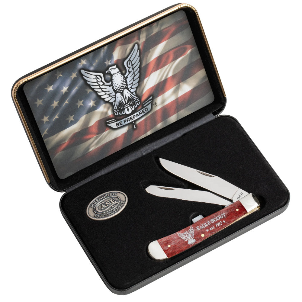 Case Scouting America Eagle Scout Red Trapper Pocket Knife Gift Set at Swiss KNife Shop