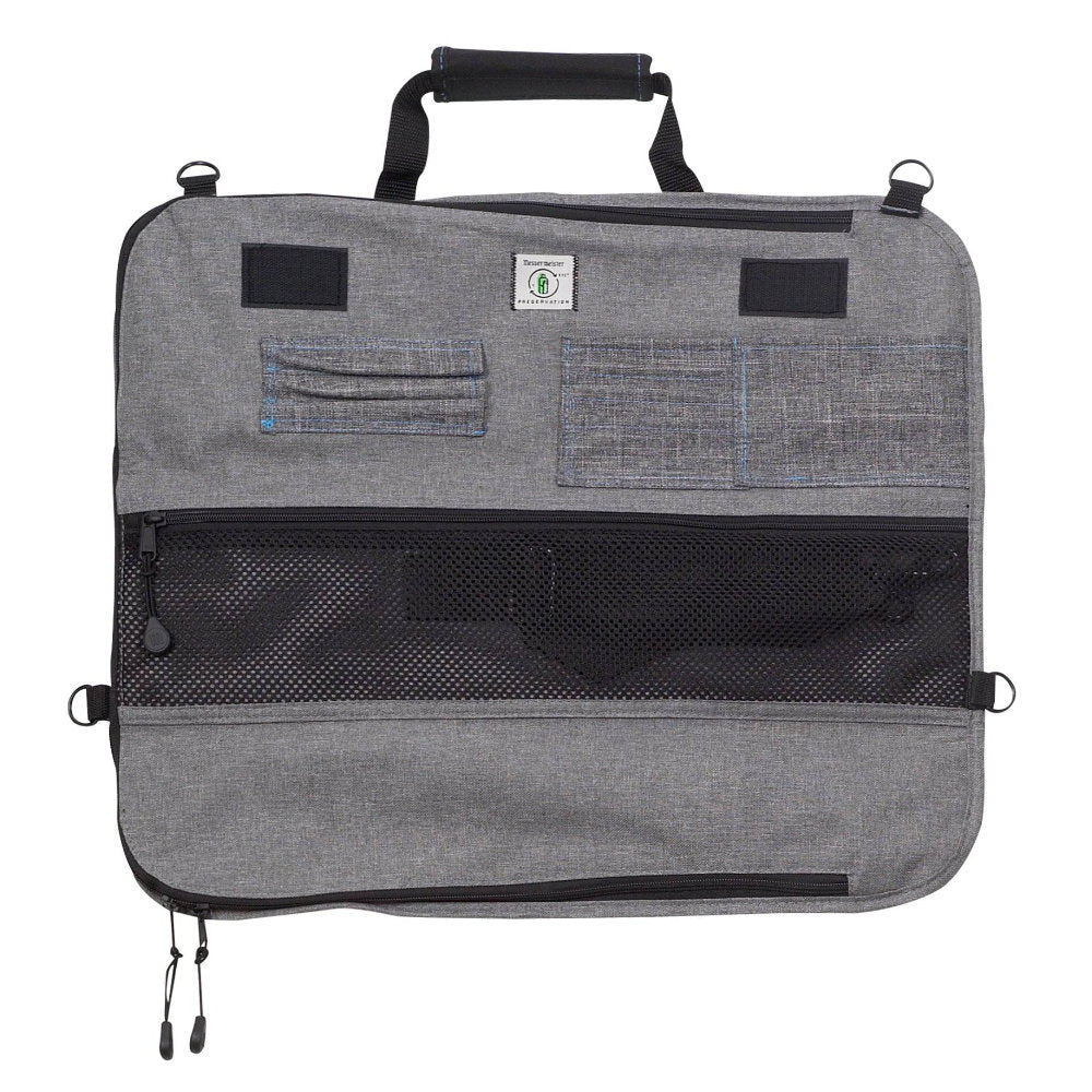 Messermeister Preservation 8-Slot Knife Roll Interior View with Mesh Pocket, Tool Pen Pockets and Business Card Slots