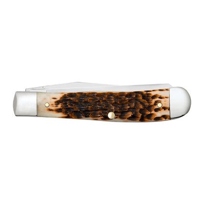 Case Carbon Steel Trapper Amber Bone Pocket Knife Closed Back View