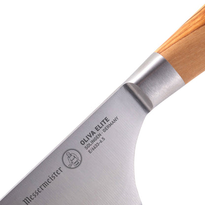 Messermeister Oliva Elite 6.5-inch Nakiri Knife Bolster Detail