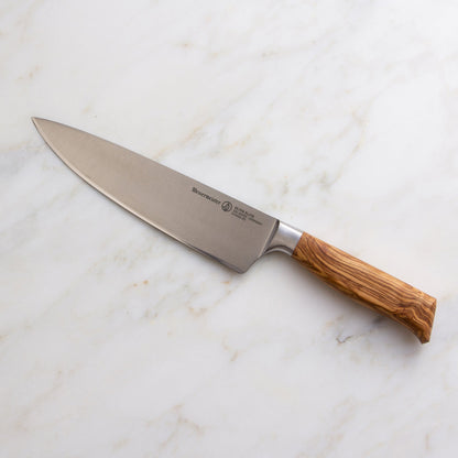 Messermeister Oliva Elite 8-inch Chef's Knife on Marble Counter
