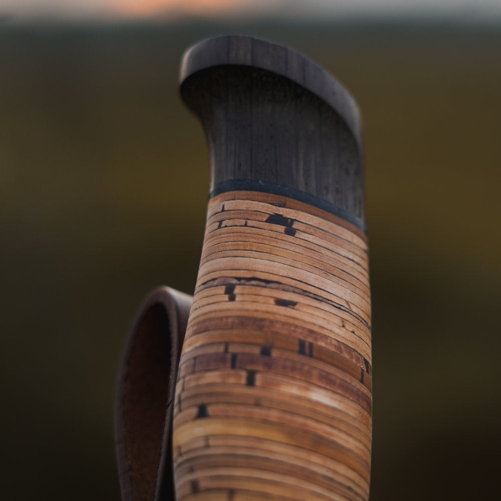 Helle Sigmund Dark Birch Outdoor Knife with Leather Sheath Handle Detail