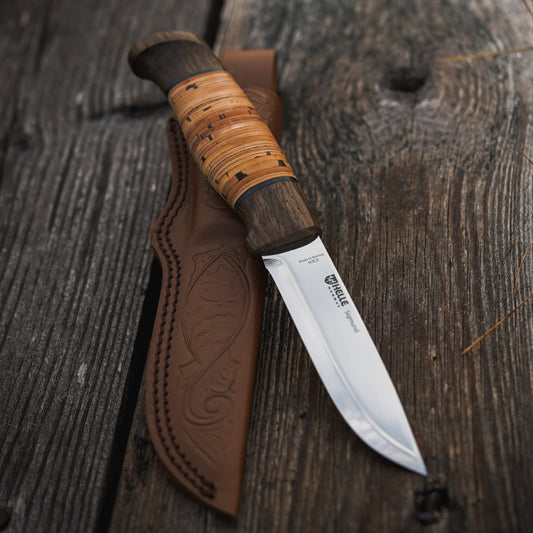 Helle Sigmund Dark Birch Outdoor Knife with Leather Sheath at Swiss Knife Shop