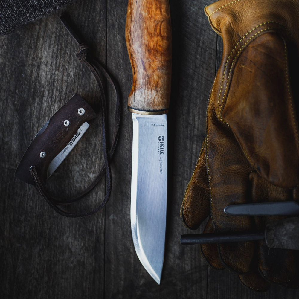 Helle Jegermester Outdoor Knife with Leather Sheath Close-up