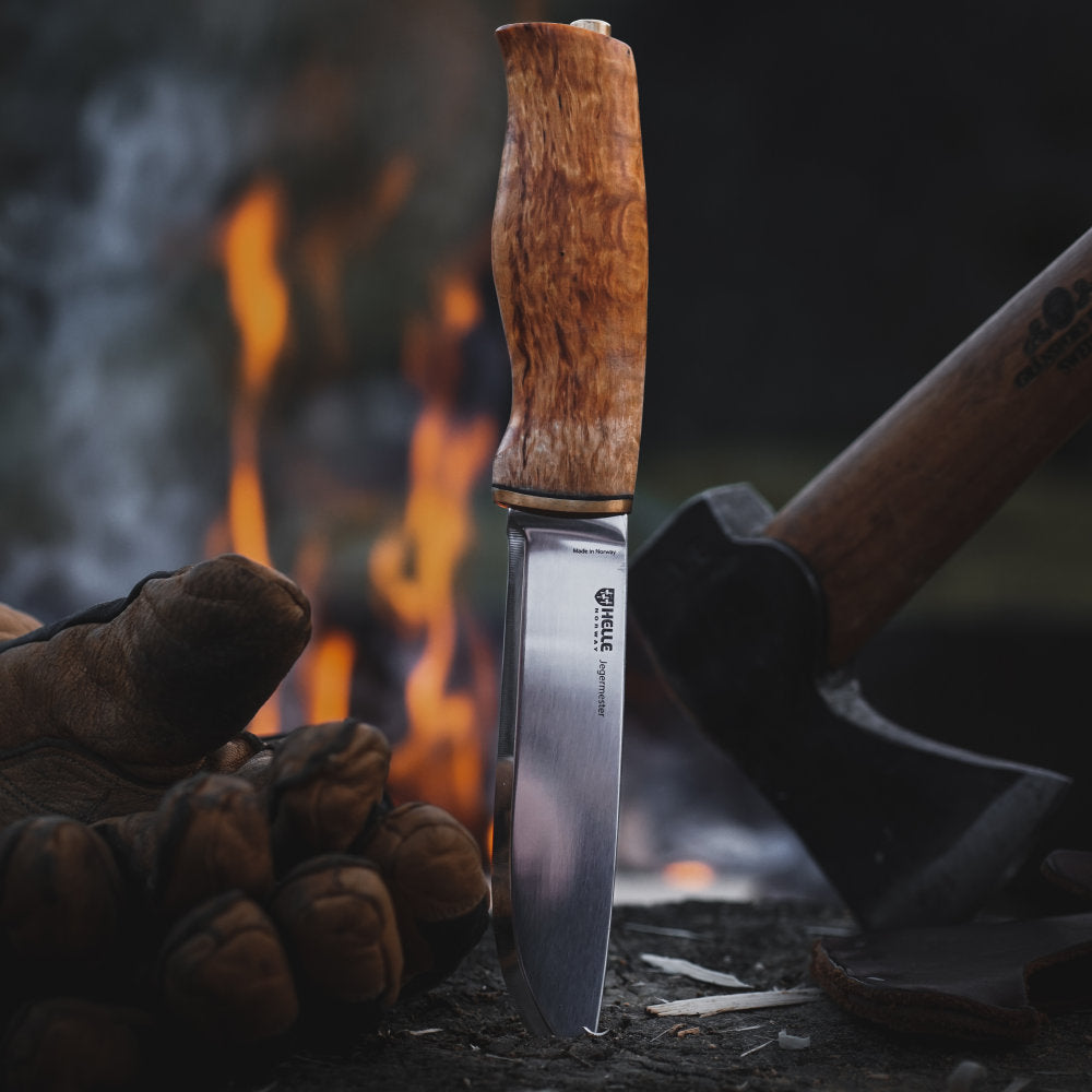 Helle Jegermester Outdoor Knife with Leather Sheath for Bushcraft, Camping and Hunting