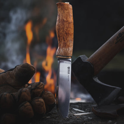 Helle Jegermester Outdoor Knife with Leather Sheath for Bushcraft, Camping and Hunting