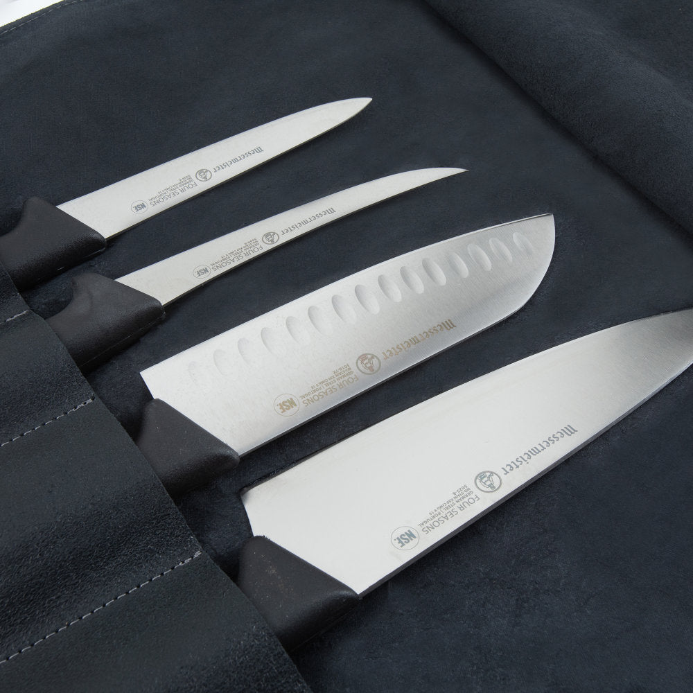 Messermeister Vintage Leather 7-Slot Knife Roll in Use with Knives