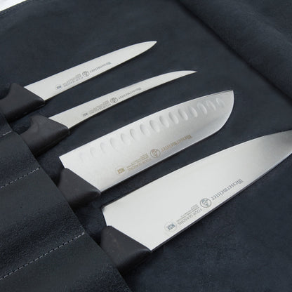 Messermeister Vintage Leather 7-Slot Knife Roll in Use with Knives
