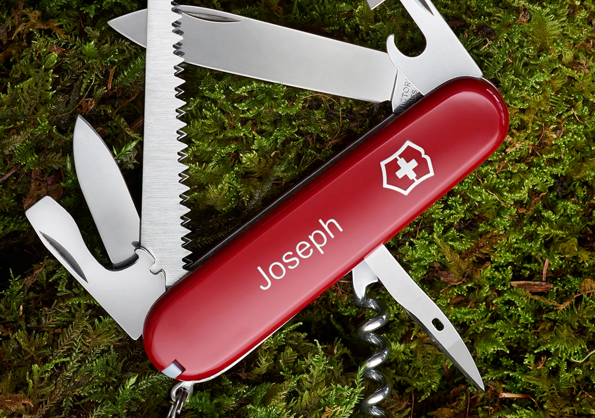 We offer custom engraving on Victorinox, Leatherman, Buck, Boker and more brands of pocket knives, multi-tools and kitchen knives.