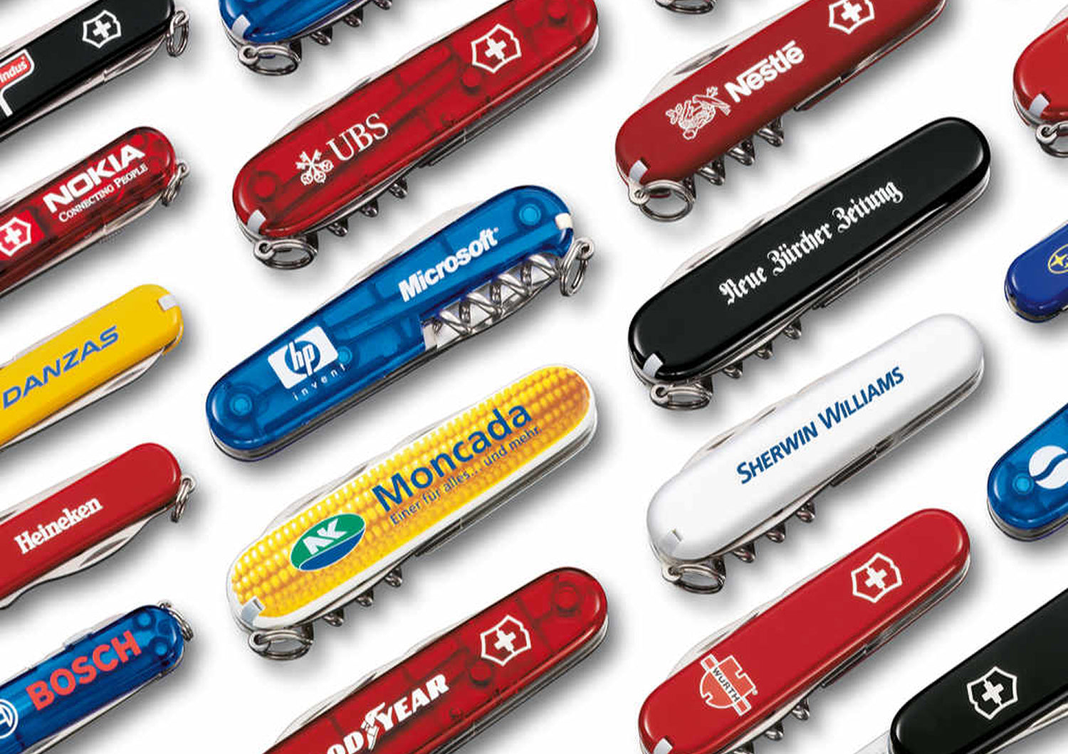 Swiss army knives in a decorative pattern