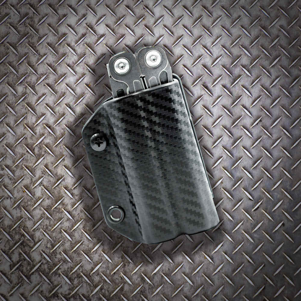 Clip and Carry Kydex Belt Sheath for Leatherman Wingman, Sidekick, Rebar and Rev Models on Industrial Background